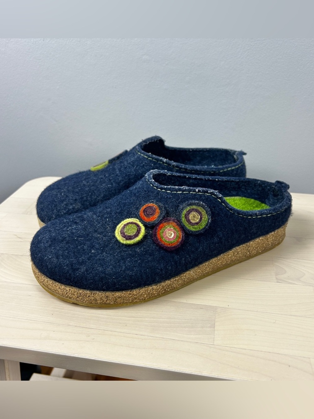 HAFLINGER Felted Wool Slippers Women's 7/38 Cork Slip On Cozy Cabin Comfort